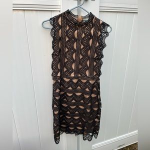 Mini black/tan dress with lace details